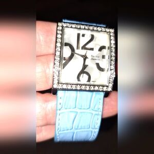 Saint James Stainless Steel & Austrian Mother Of Pearl Watch Blue Leather Band